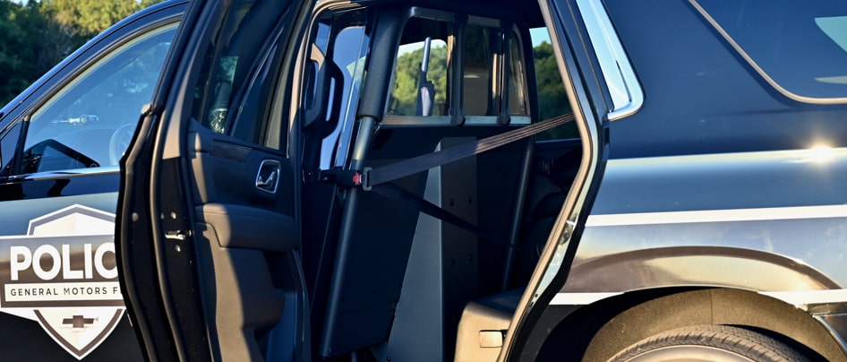 Chevrolet Tahoe PPV door opened revealing the backseat.