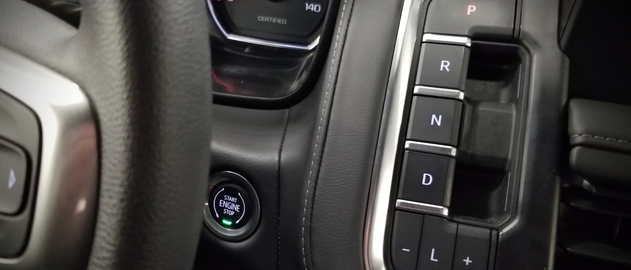 Close-up view of the Electronic Shift push-button of the GM Envolve Chevrolet Tahoe PPV. 