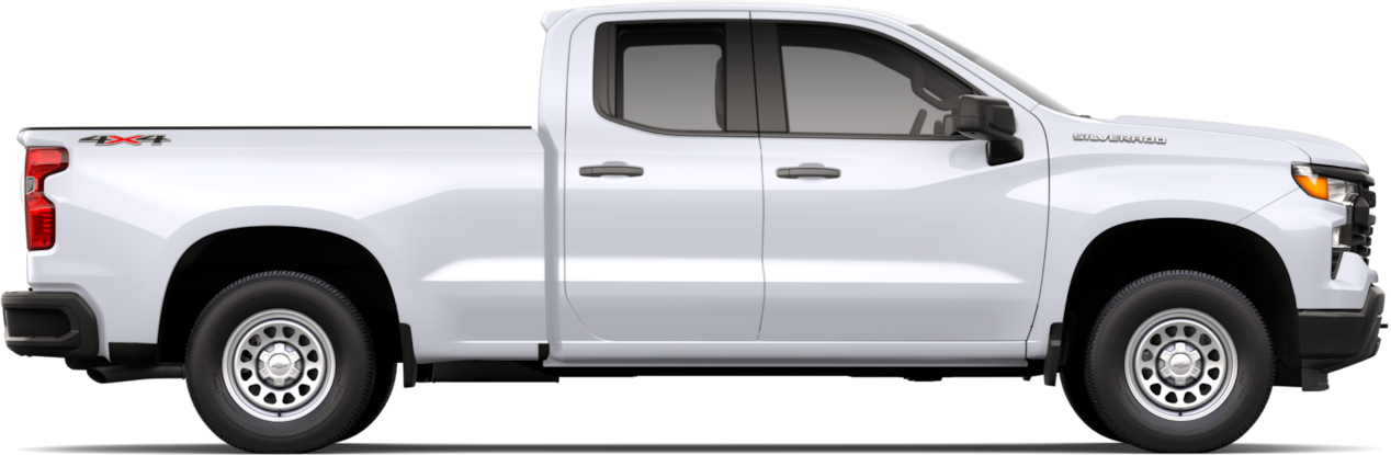 Vue latérale du pick-up Chevrolet Silverado 1500 2024 à cabine double.