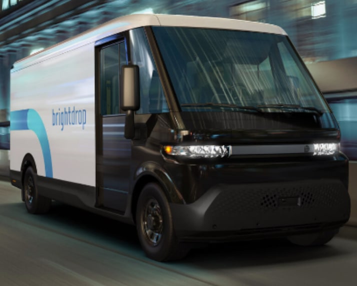 BrightDrop Electric Delivery Vehicle Driving Through City