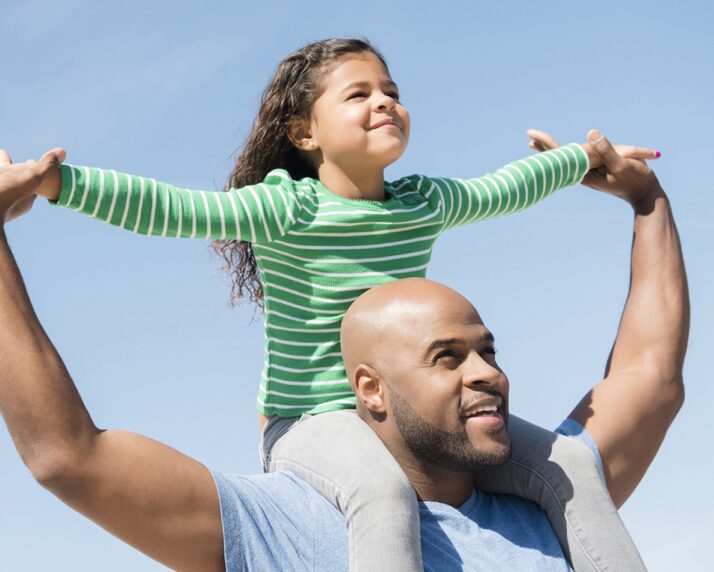 A Dad Holding His Daughter Up His Shoulders