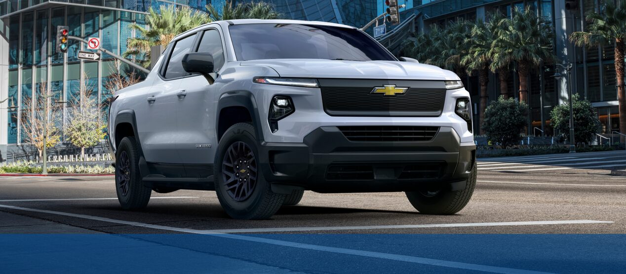 Chevrolet Silverado Electric Truck Driving Through the City