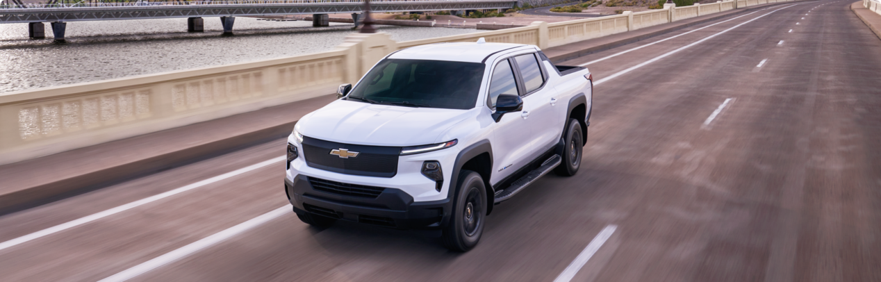 A Chevrolet Silverado Electric Truck driving on the road