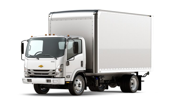 Three-Quarters Front View of the 2023 Chevrolet Low Cab Forward 6500 XD/7500 XD Truck