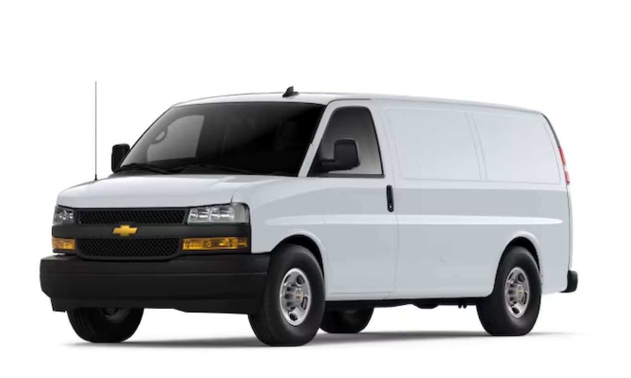 Front Three-Quarters View of the 2024 Chevrolet Express Cargo Van