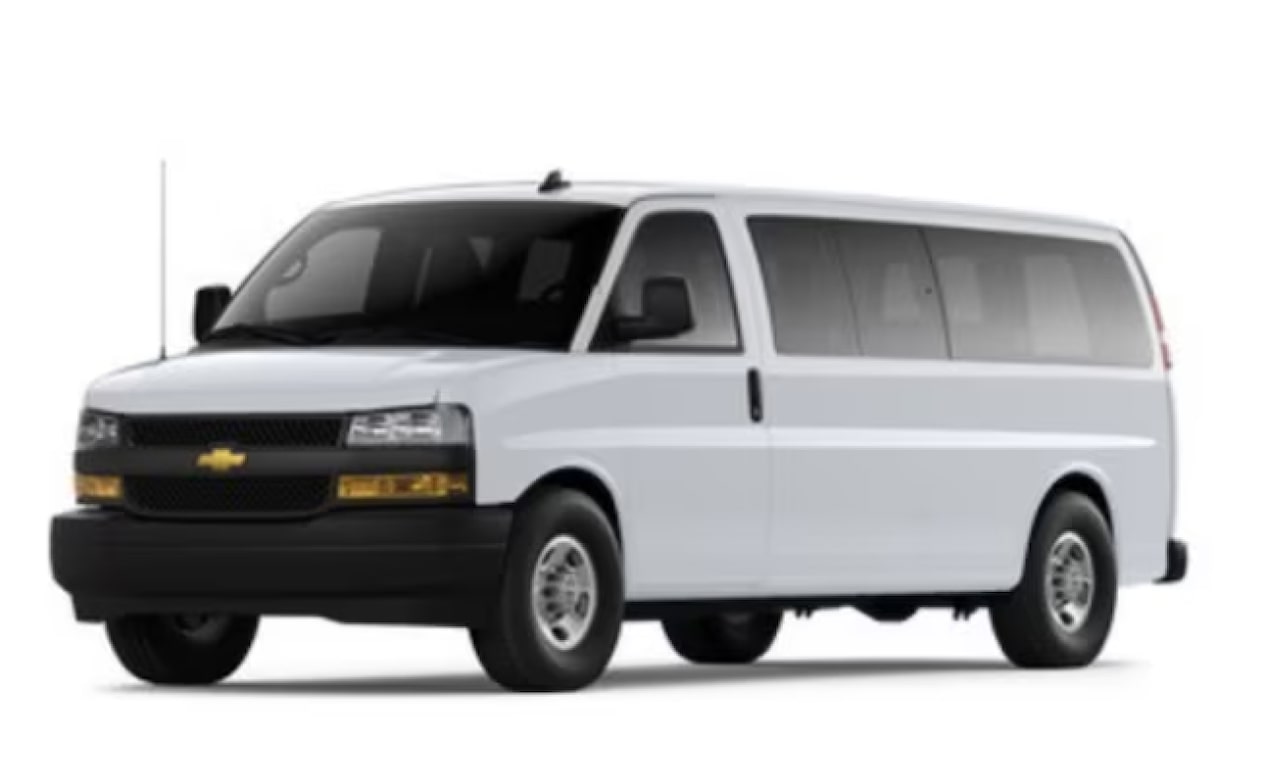 Front Three-Quarters View of the 2024 Chevrolet Express Passenger Van