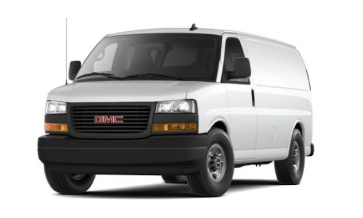 Front Three-Quarters View of the 2024 GMC Savana Cargo Van