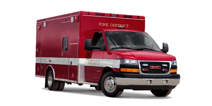 Front Three-Quarters View of the GMC Savana Cargo Van Fire Rescue Upfit