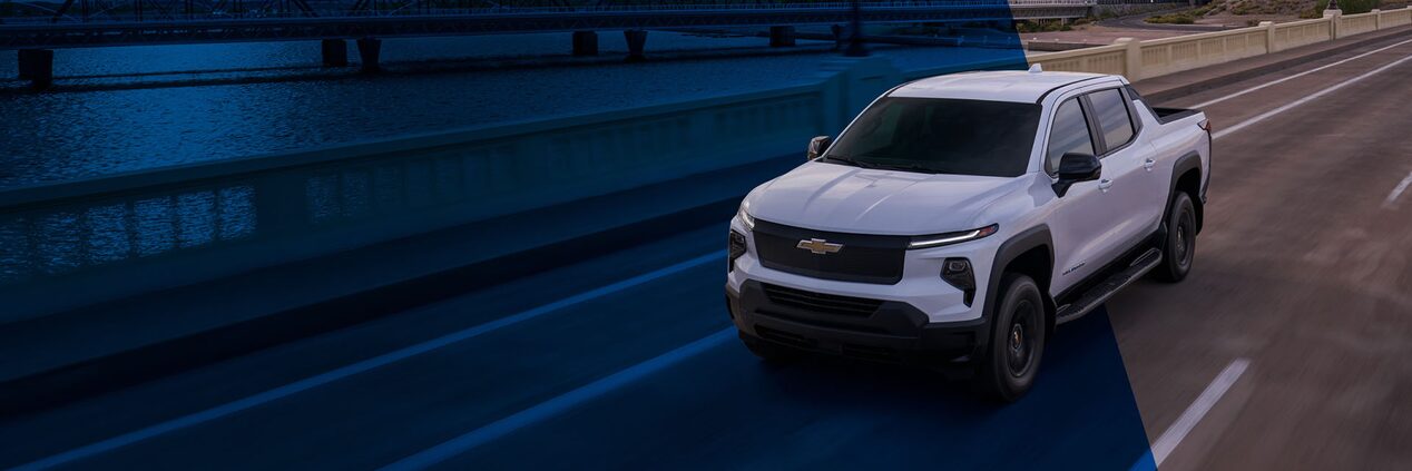 A Chevy driving down the highway