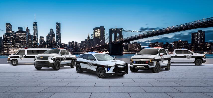 GM police vehicles parked in a row.