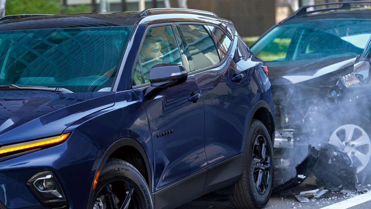 Two cars in a rear-end car accident