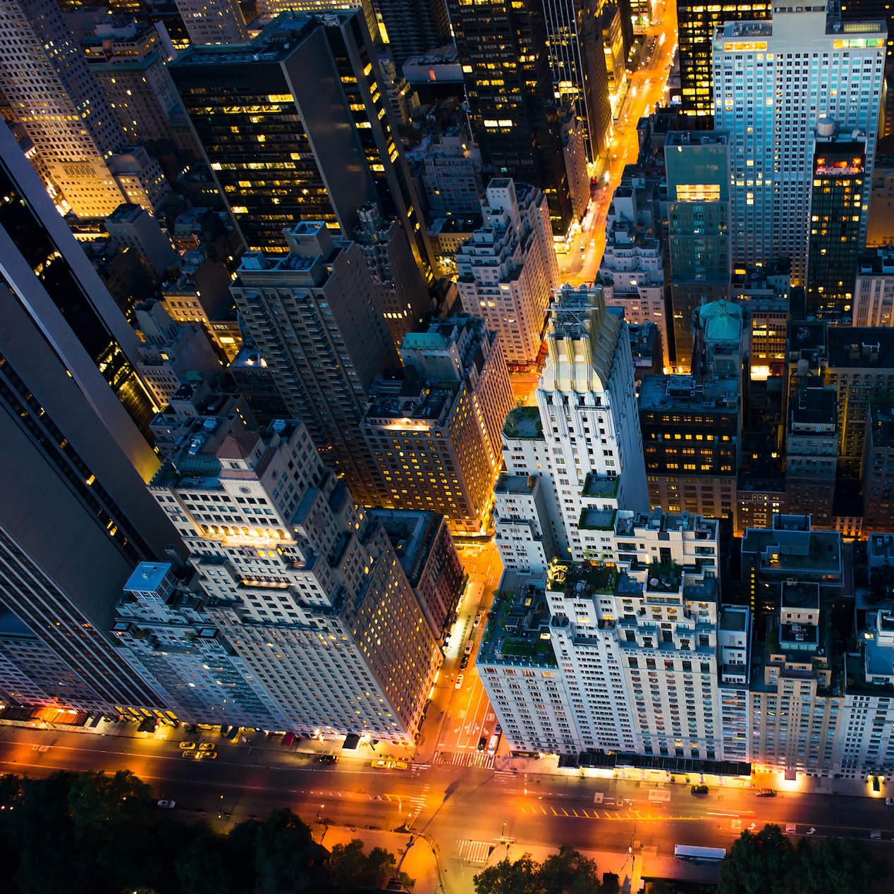 A Birds-Eye View of a City Lite up at Night