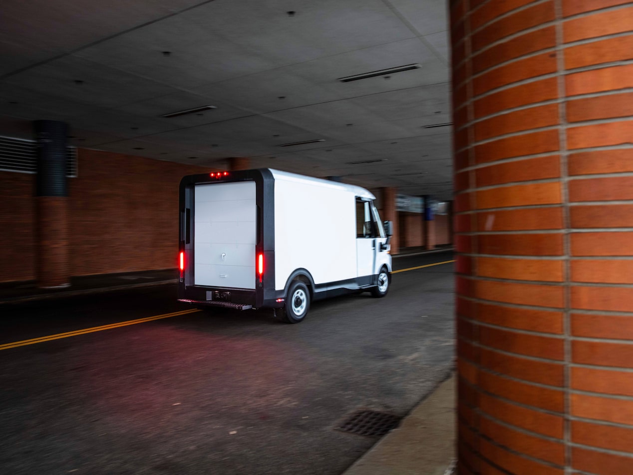 A back exterior quarter-shot of the 2024 Chevrolet Brightdrop braking