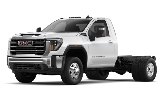 Three-Quarters Front View of the 2024 GMC Sierra 3500 Heavy Duty Chassis Cab