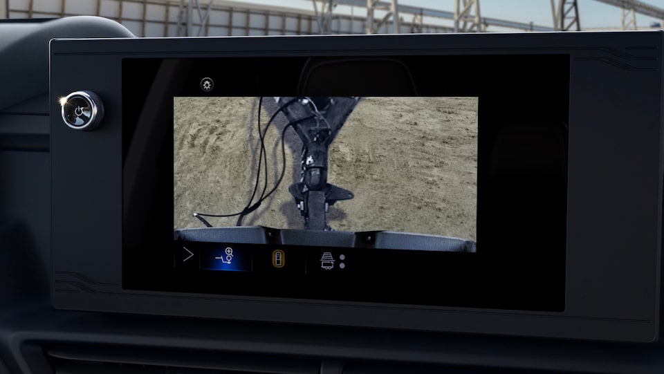 An interior closeup shot from an infotainment screen showing the wing trailering backup camera for the 2024 Chevrolet  EV.