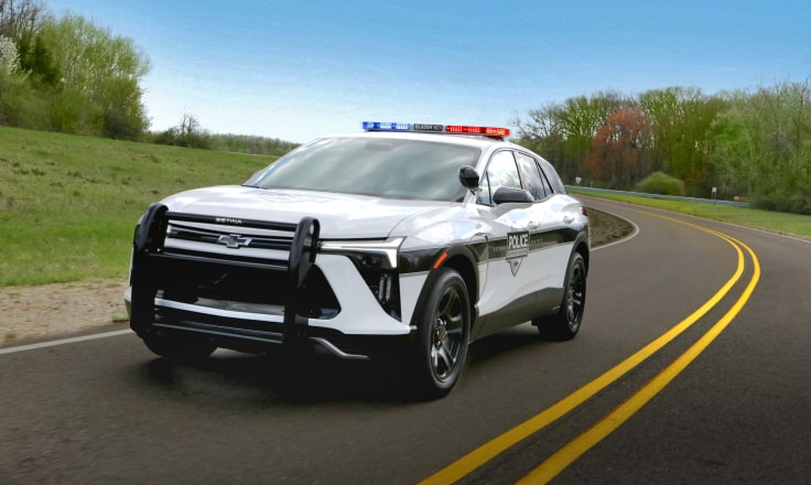 Left-facing view of the 2024 Chevrolet Blazer EV as a police car