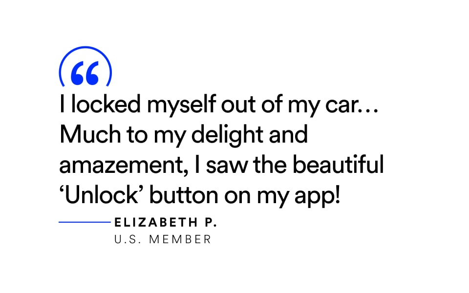 A quote from an OnStar member regarding the unlock button on the OnStar mobile app.