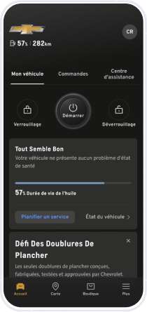 Fonction de démarrage à distance disponible sur l’appli mobile de véhicule OnStar.