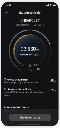 Fonction « État du véhicule » disponible sur l’appli mobile de véhicule OnStar.